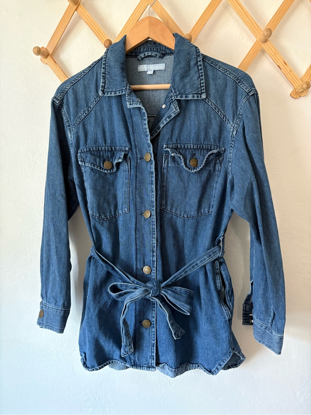 Denim Button-Up Belted Jacket
